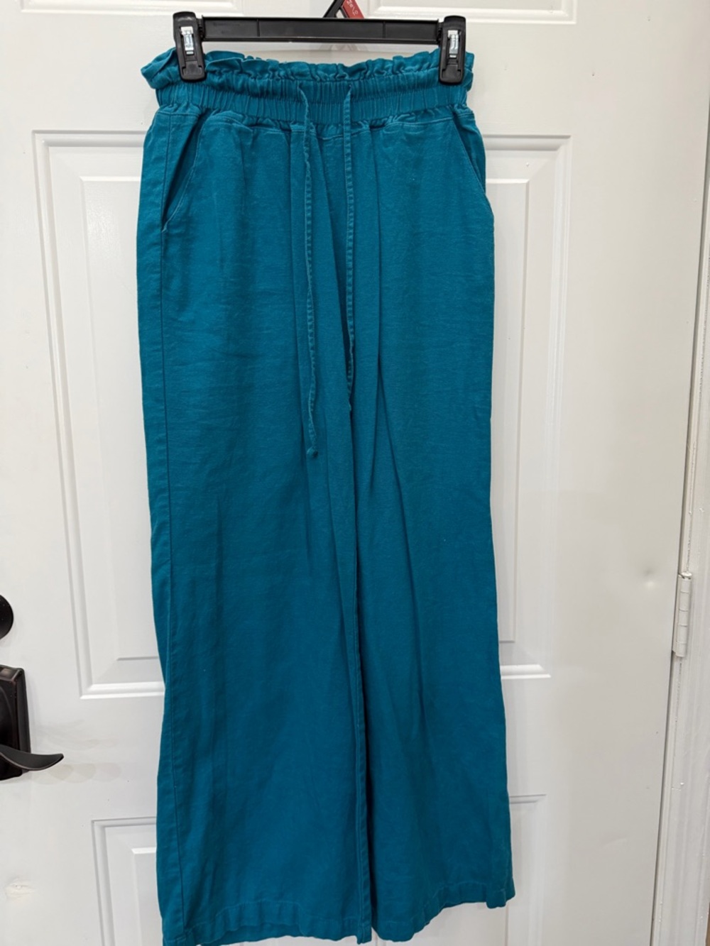 Teal Wide-Leg Drawstring Pants